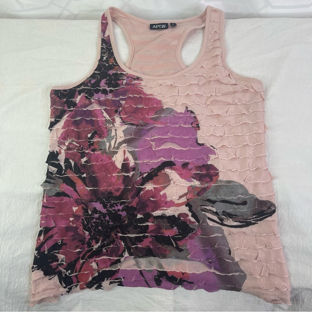 Apt. 9 Pink All-Over Tiered Ruffle Floral Graphic Tank Top Size Medium